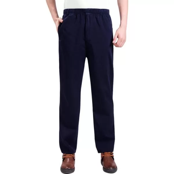 IDEALSANXUN Mens Elastic Waist Loose Pull On Pant Casual Cotton Twill PantsDeep Blue