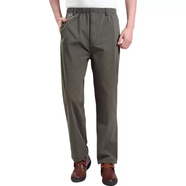 IDEALSANXUN Mens Elastic Waist Loose Pull On Pant Casual Cotton Twill PantsGreen Camel