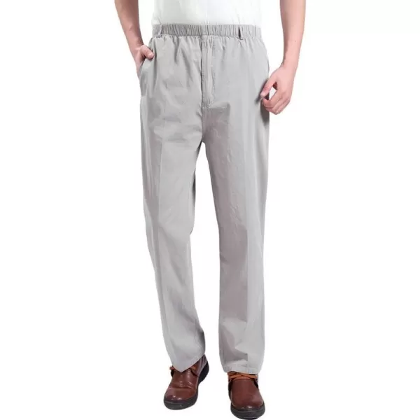 IDEALSANXUN Mens Elastic Waist Loose Pull On Pant Casual Cotton Twill PantsLight Grey