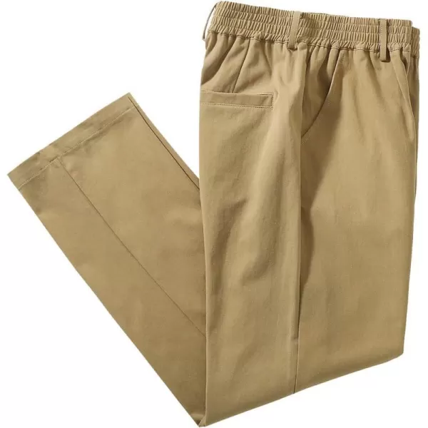 IDEALSANXUN Mens Elastic Waist Pants Mock Fly Loose Fit Casual Twill Pant TrouserDark Khaki