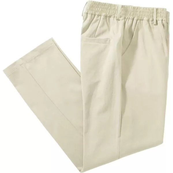 IDEALSANXUN Mens Elastic Waist Pants Mock Fly Loose Fit Casual Twill Pant TrouserLight Khaki