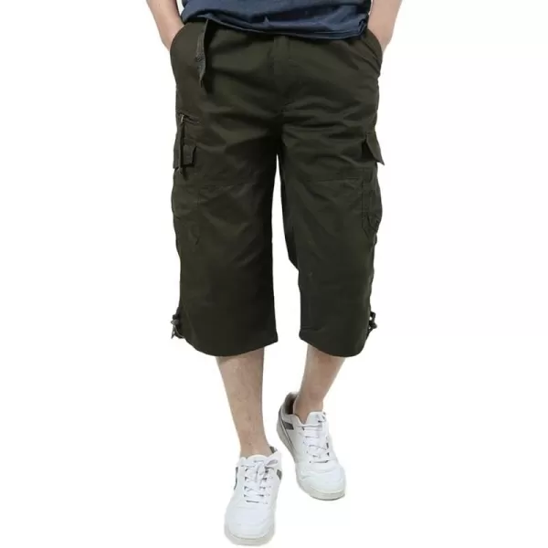 IDEALSANXUN Mens Long Cargo Shorts Cotton Below Knee Shorts Casual Baggy Hiking Summer ShortsArmy