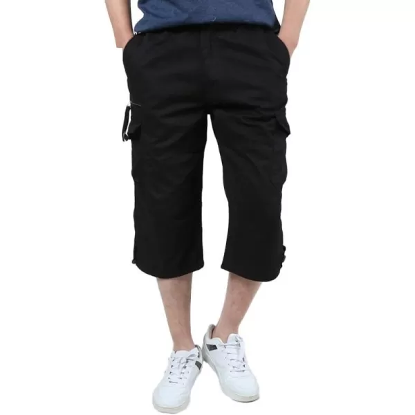 IDEALSANXUN Mens Long Cargo Shorts Cotton Below Knee Shorts Casual Baggy Hiking Summer ShortsBlack