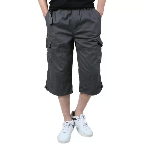 IDEALSANXUN Mens Long Cargo Shorts Cotton Below Knee Shorts Casual Baggy Hiking Summer ShortsDark Grey