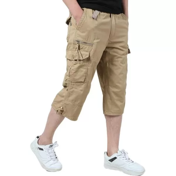 IDEALSANXUN Mens Long Cargo Shorts Cotton Below Knee Shorts Casual Baggy Hiking Summer ShortsKhaki