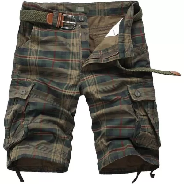 IDEALSANXUN Mens Plaid Cargo Shorts MultiPockets Short Cargo PantsArmy Green