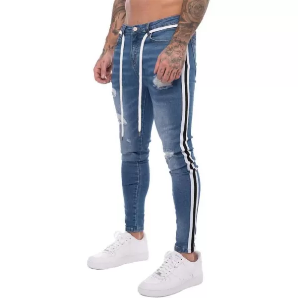 IDEALSANXUN Mens Skinny Ripped Jeans TaperedLeg Stretch Slim Jeans with StripedBlue