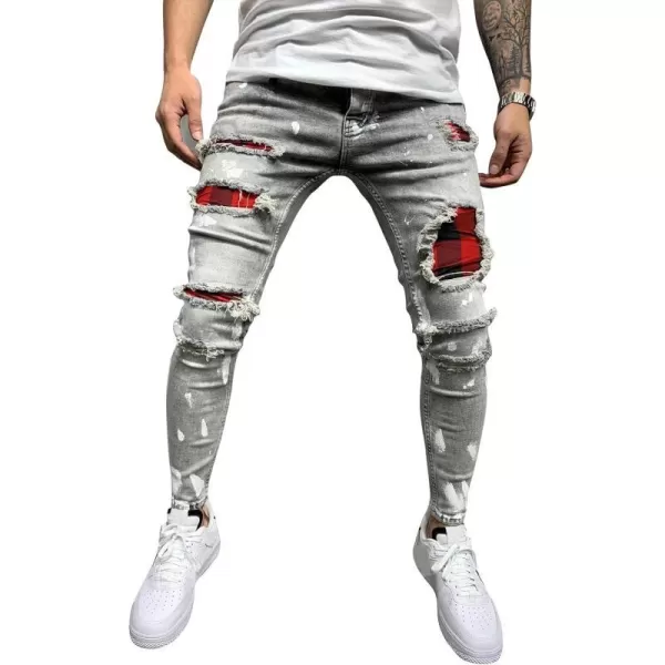 IDEALSANXUN Mens Stretch Skinny Jeans Pattern Slim Fit Ripped Jeans Gray 32IDEALSANXUN Mens Stretch Skinny Jeans Pattern Slim Fit Ripped Jeans Gray 32