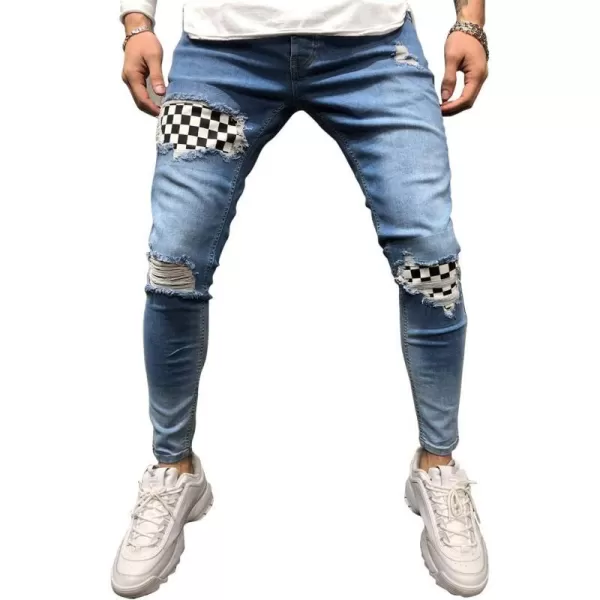 IDEALSANXUN Mens Stretch Skinny Jeans Pattern Slim Fit Ripped JeansBlue 011