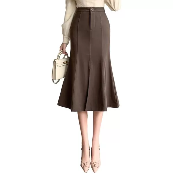 IDEALSANXUN Mermaid Maxi Skirt for Women Bodycon High Waisted Ruffle Fall Winter Long Wool Skirts with SlitCoffee