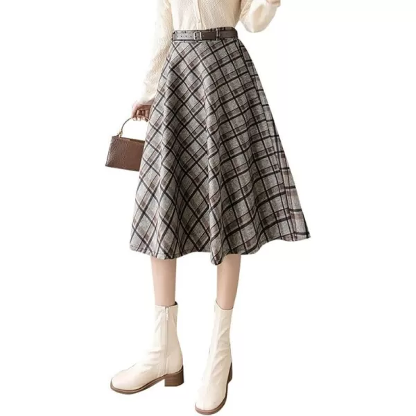 IDEALSANXUN Midi Plaid Skirts for Womens High Waist Pleated SkirtsCoffee