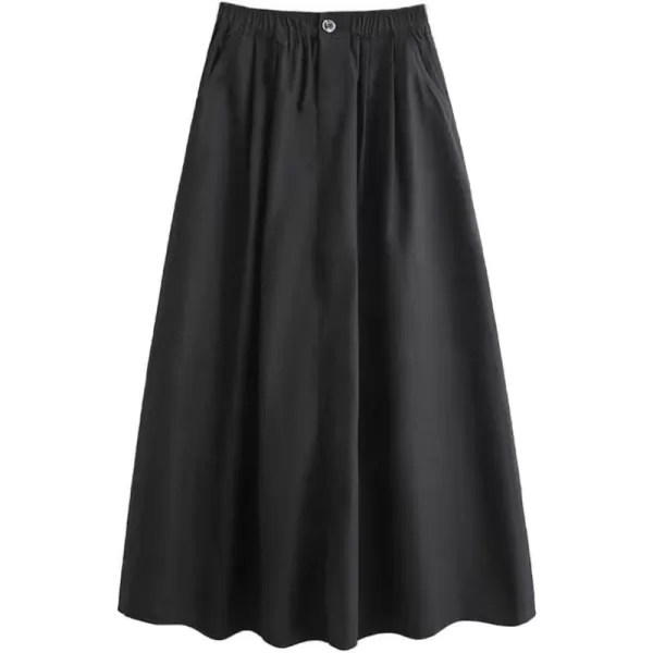 IDEALSANXUN Midi Skirts for Women Trendy Casual High Waisted A Line Long SkirtBlack