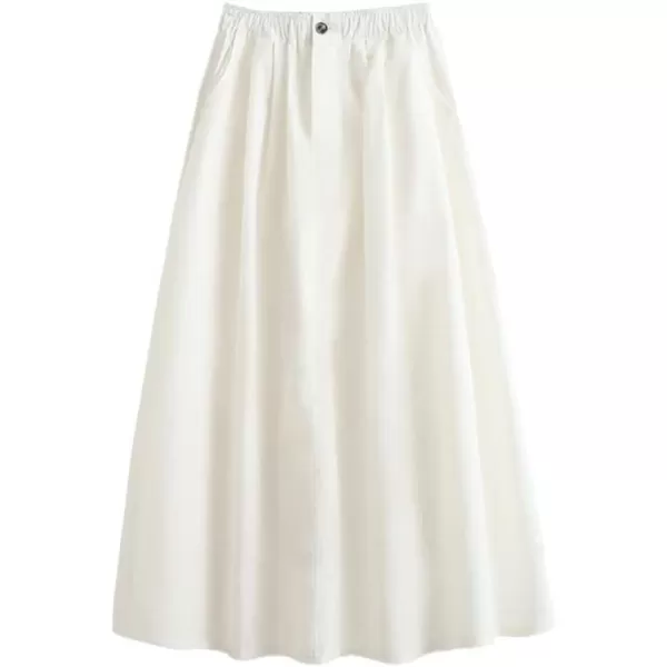 IDEALSANXUN Midi Skirts for Women Trendy Casual High Waisted A Line Long SkirtWhite