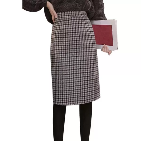 IDEALSANXUN Plaid Midi Skirt for Women High Waisted A Line Pencil Fall Winter SkirtBlack