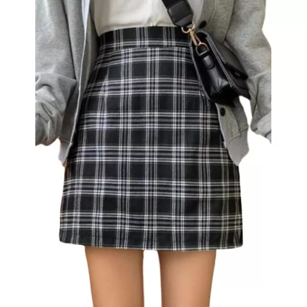 IDEALSANXUN Plaid Mini Skirt for Women High Wisted A Line Fall Winter 2023 Short SkirtBlack
