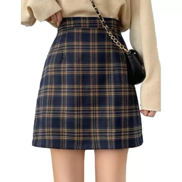 IDEALSANXUN Plaid Mini Skirt for Women High Wisted A Line Fall Winter 2023 Short SkirtNavy