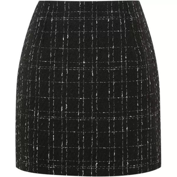 IDEALSANXUN Plaid Mini Skirts for Women Fall Winter High Waisted Short Bodycon Tweed SkirtsBlack