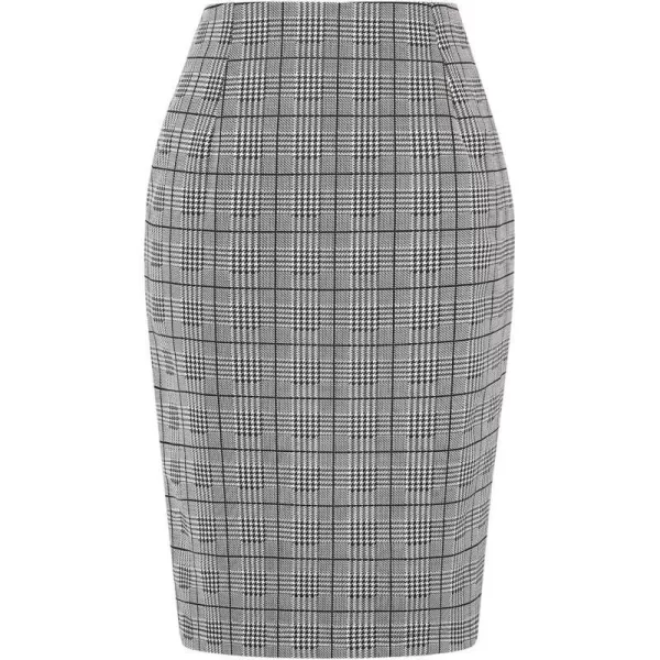 IDEALSANXUN Plaid Skirts for Women High Waist Knee Length Stretch Bodycon Midi Pencil Skirts with SlitGrey