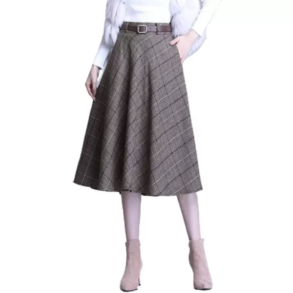 IDEALSANXUN Plaid Skirts for Womens High Waist Aline Flared Midi SkirtsCoffee