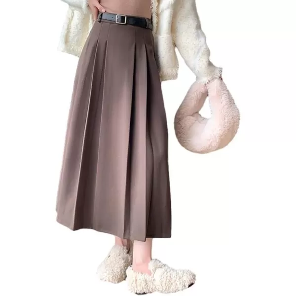 IDEALSANXUN Pleated Wool Skirt for Women High Waisted A Line Fall Winter 2023 Trendy Long Maxi SkirtCoffee