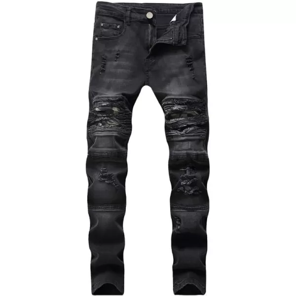 IDEALSANXUN Ripped Jeans Men Pattern Straight Leg Skinny Slim Fit Stretch JeansBlack 209