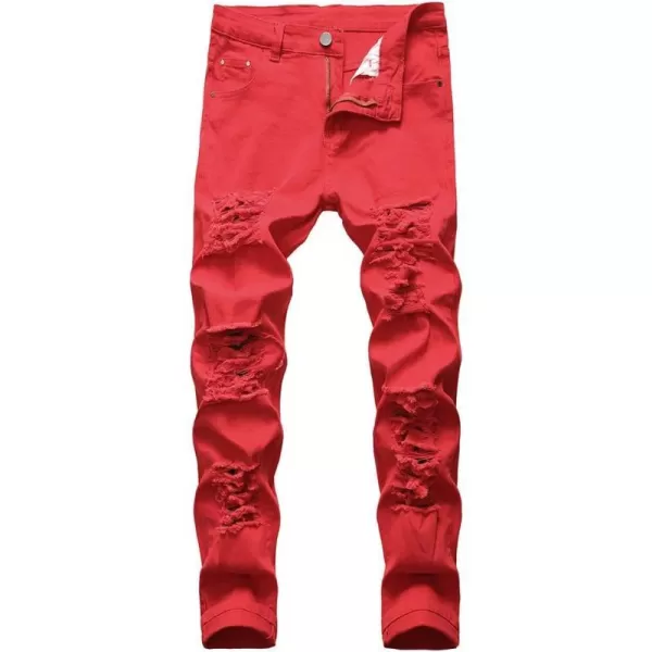 IDEALSANXUN Ripped Jeans Men Pattern Straight Leg Skinny Slim Fit Stretch JeansRed 499