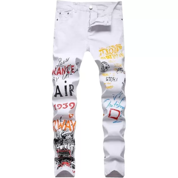 IDEALSANXUN Ripped Jeans Men Pattern Straight Leg Skinny Slim Fit Stretch JeansWhite 601