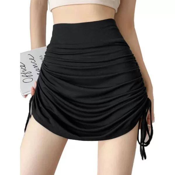 IDEALSANXUN Ruched Mini Skirt for Women High Waisted Bodycon Pencil Sexy Cute Y2k Short SkirtsBlack