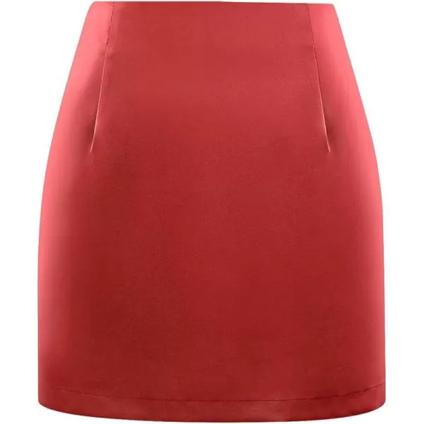 IDEALSANXUN Satin Skirts for Women Trendy High Waisted Cute Ladies Silk Mini SkirtRed