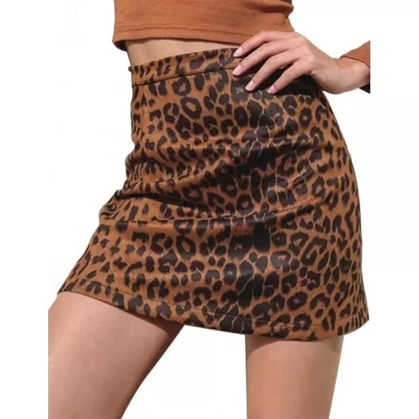 IDEALSANXUN Suede Leopard Skirt for Women High Waisted Pencil Bodycon Casual Trendy Mini SkirtCoffee