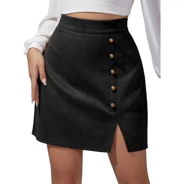IDEALSANXUN Suede Mini Skirt for Women High Waisted Pencil Bodycon Spring Summer Short Skirt with SlitBlack