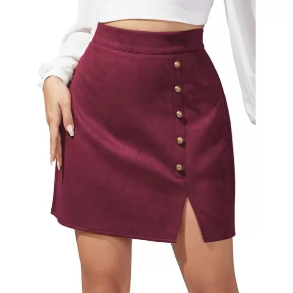 IDEALSANXUN Suede Mini Skirt for Women High Waisted Pencil Bodycon Spring Summer Short Skirt with SlitWine
