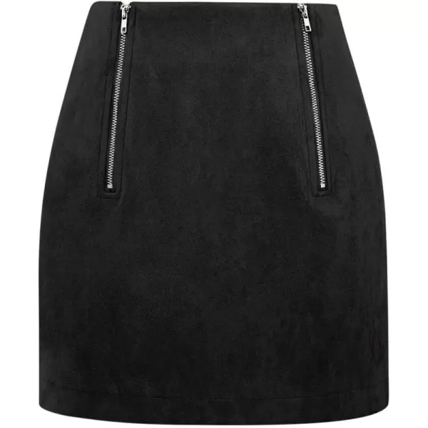 IDEALSANXUN Suede Skirts for Women 2023 High Waisted Bodycon Mini Skirt with Double ZipperBlack