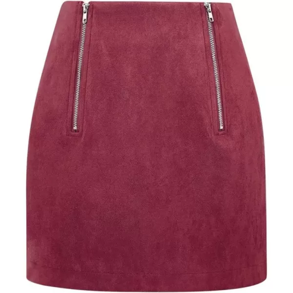 IDEALSANXUN Suede Skirts for Women 2023 High Waisted Bodycon Mini Skirt with Double ZipperWine