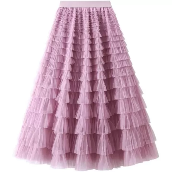 IDEALSANXUN Tulle Skirts for Women High Waisted Layered Ruffle Fluffy Fairy Mesh Tutu Pleated Long SkirtPurple