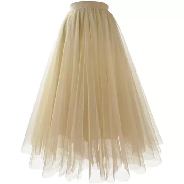 IDEALSANXUN Tulle Skirts for Women Layered Ruffle Tutu Summer Beach Fluffy Ruffle Fairy Mesh Midi Pleated SkirtsKhaki