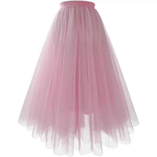 IDEALSANXUN Tulle Skirts for Women Layered Ruffle Tutu Summer Beach Fluffy Ruffle Fairy Mesh Midi Pleated SkirtsPink