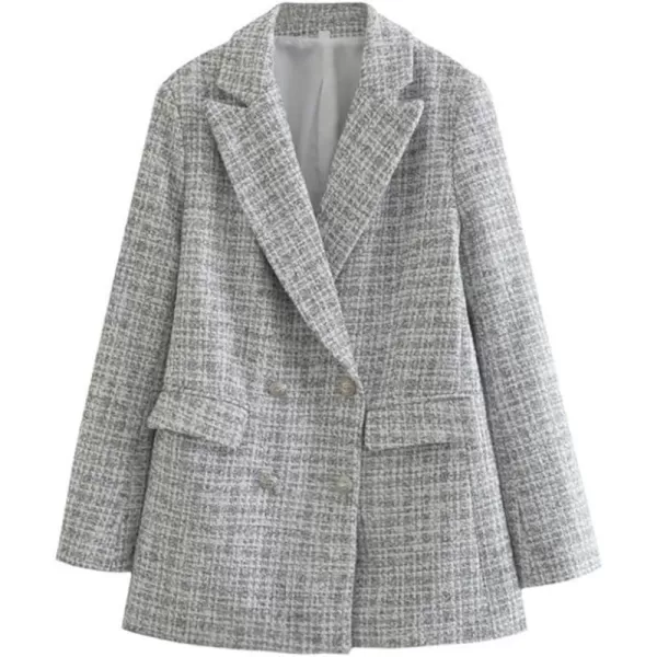 IDEALSANXUN Tweed Blazers for Women Business Casual Plaid Jackets CoatsGrey