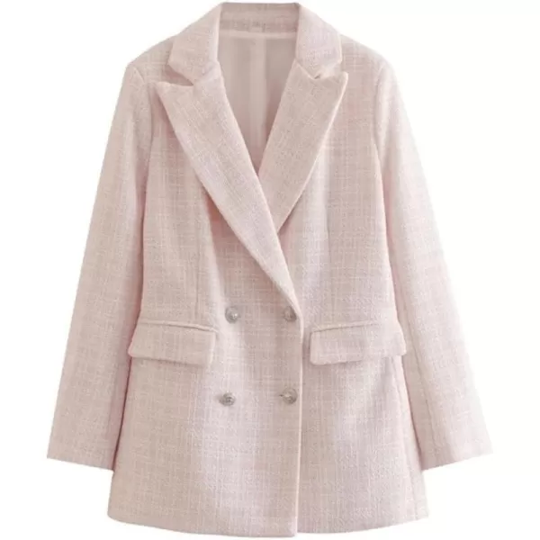 IDEALSANXUN Tweed Blazers for Women Business Casual Plaid Jackets CoatsPink