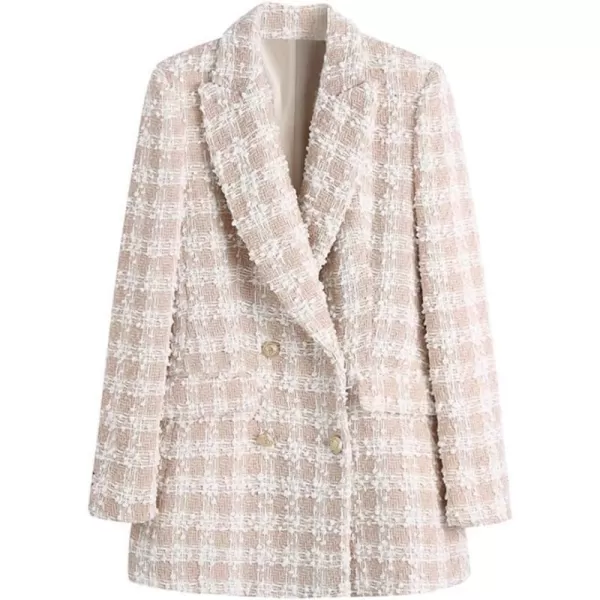 IDEALSANXUN Tweed Blazers for Women Business Casual Plaid Suit JacketBeige