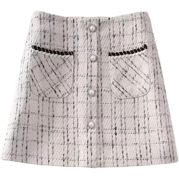 IDEALSANXUN Tweed Plaid Skirt for Women High Waisted Pencil Bodycon Fall Winter Sparkly Mini SkirtBeige