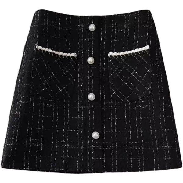 IDEALSANXUN Tweed Plaid Skirt for Women High Waisted Pencil Bodycon Fall Winter Sparkly Mini SkirtBlack