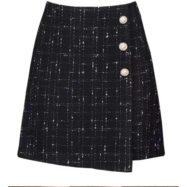 IDEALSANXUN Tweed Plaid Skirt for Women High Waisted Pencil Bodycon Fall Winter Sparkly Mini SkirtBlack3