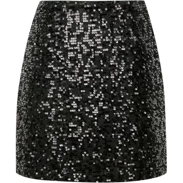 IDEALSANXUN Tweed Sequin Skirts for Women High Waisted Pencil Mini Skirts 2023Sequin Black