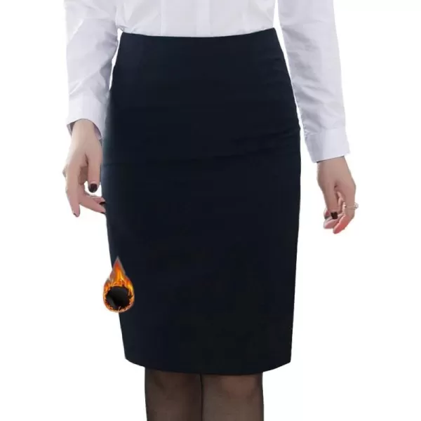 IDEALSANXUN Warm Fleece Lined Pencil Skirt for Women High Waisted Slit Stretch Bodycon Winter Midi SkirtNavy Fleece