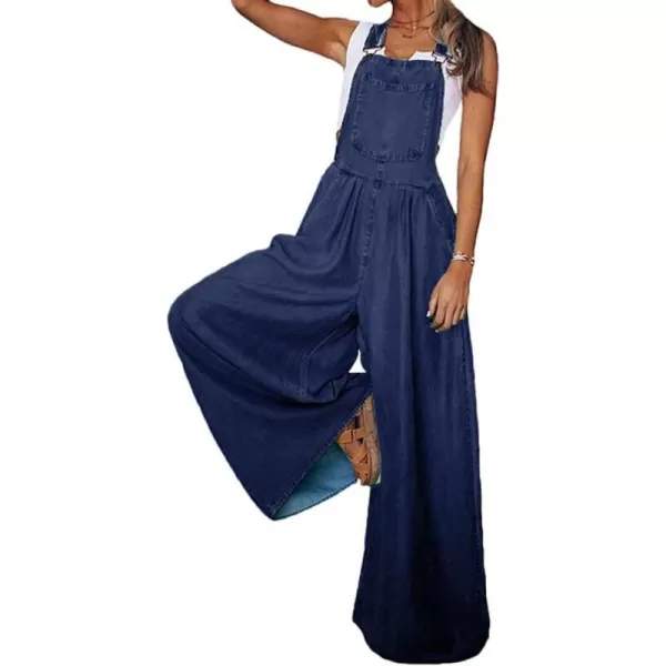 IDEALSANXUN Wide Leg Denim Jumpsuit for Women Denim Romper Jean Loose fit OverallsDark Blue