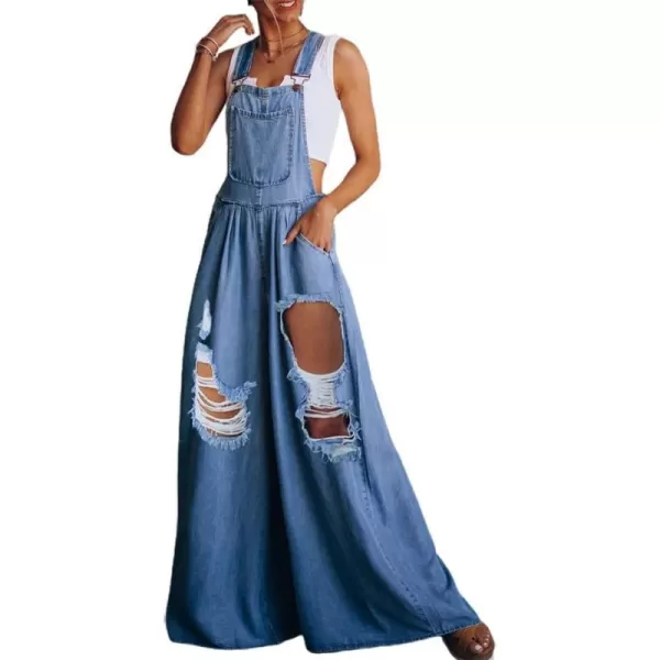 IDEALSANXUN Wide Leg Denim Jumpsuit for Women Denim Romper Jean Loose fit OverallsRipped Blue