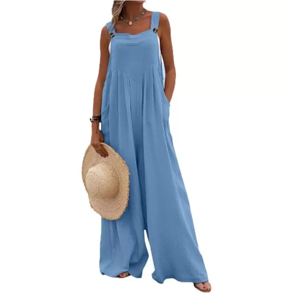 IDEALSANXUN Wide Leg Overalls for Womens Boho Comfy Baggy Loose Jumpsuits Romper1blue