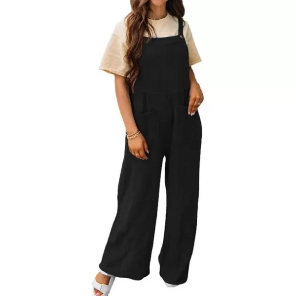 IDEALSANXUN Wide Leg Overalls for Womens Boho Comfy Baggy Loose Jumpsuits Romper2black