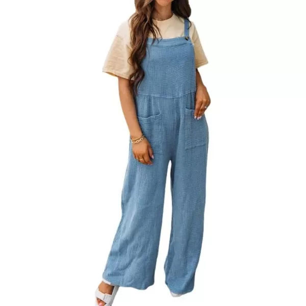 IDEALSANXUN Wide Leg Overalls for Womens Boho Comfy Baggy Loose Jumpsuits Romper2blue